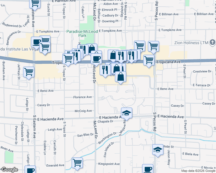 map of restaurants, bars, coffee shops, grocery stores, and more near 3075 Nevada 593 in Las Vegas