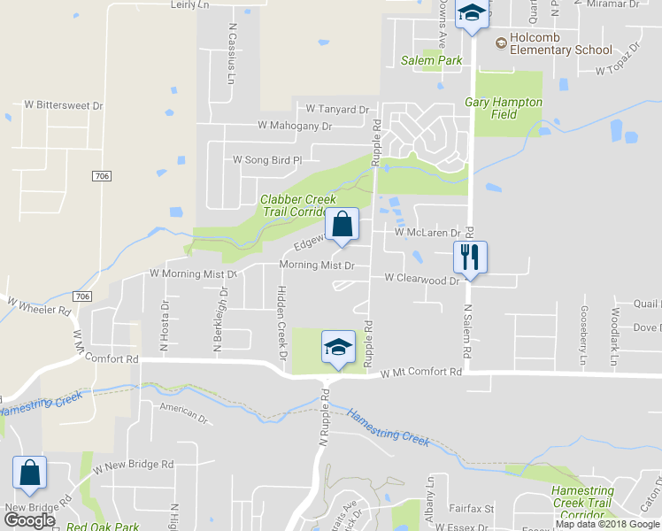 map of restaurants, bars, coffee shops, grocery stores, and more near 3835 Morning Mist Drive in Fayetteville