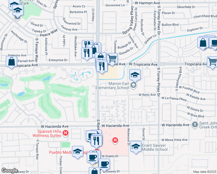 map of restaurants, bars, coffee shops, grocery stores, and more near 5012 South Rainbow Boulevard in Las Vegas