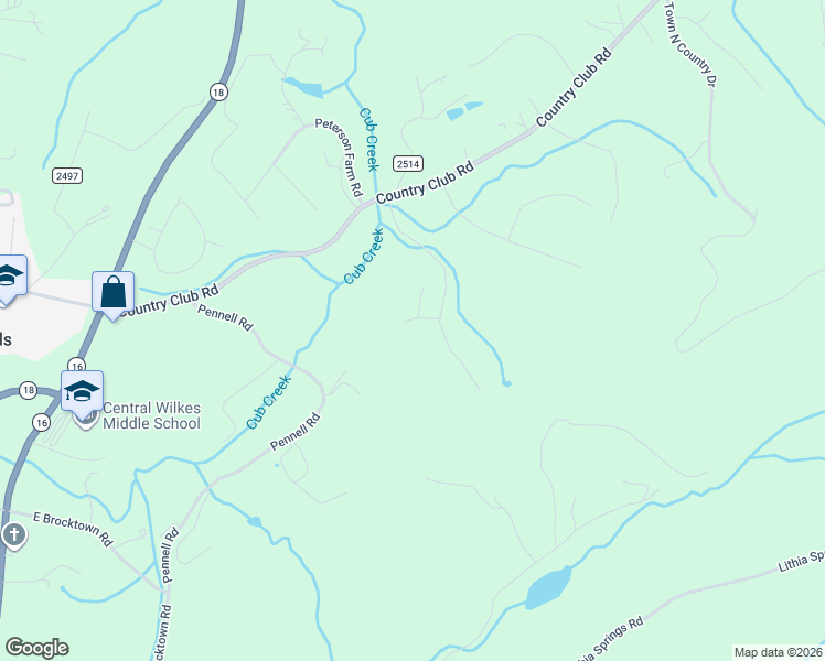 map of restaurants, bars, coffee shops, grocery stores, and more near 105 Longview Drive in Wilkesboro