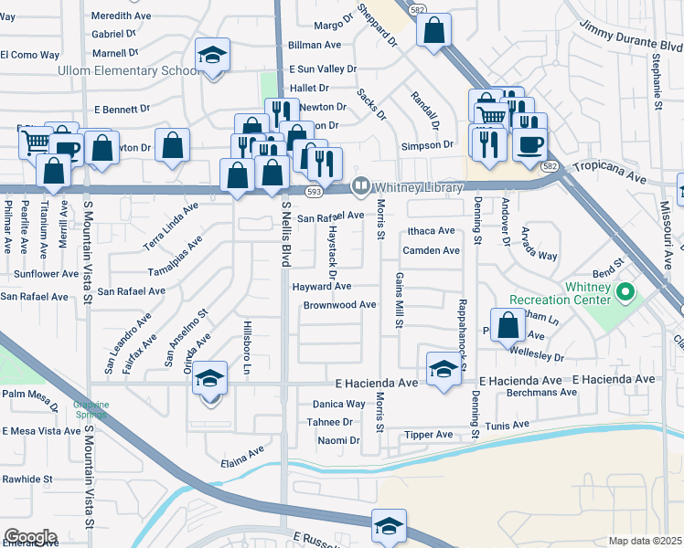 map of restaurants, bars, coffee shops, grocery stores, and more near 5119 Carmel Avenue in Las Vegas
