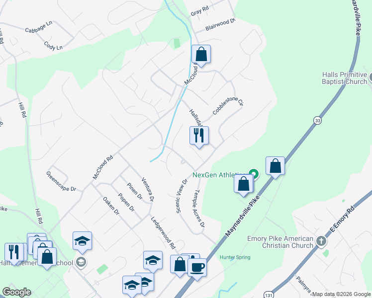 map of restaurants, bars, coffee shops, grocery stores, and more near 7808 Sweet Lane in Knoxville