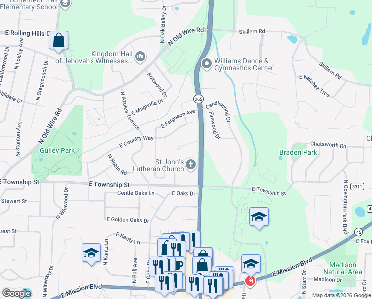map of restaurants, bars, coffee shops, grocery stores, and more near 2769-2799 East Hardy Lane in Fayetteville