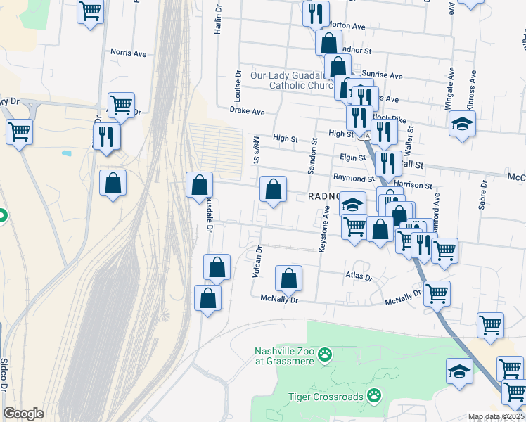map of restaurants, bars, coffee shops, grocery stores, and more near 480 Allied Drive in Nashville