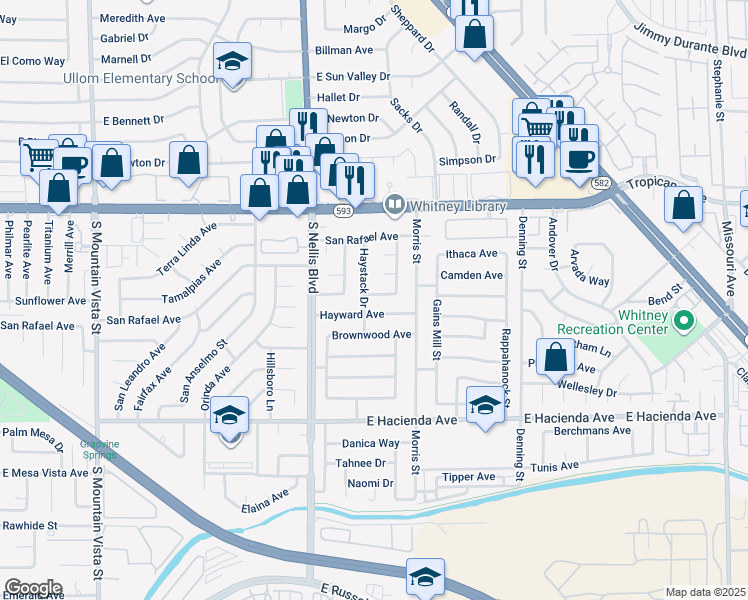 map of restaurants, bars, coffee shops, grocery stores, and more near 5119 Carmel Avenue in Las Vegas