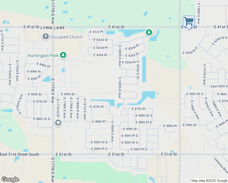 map of restaurants, bars, coffee shops, grocery stores, and more near 4528 South 185th East Avenue in Tulsa