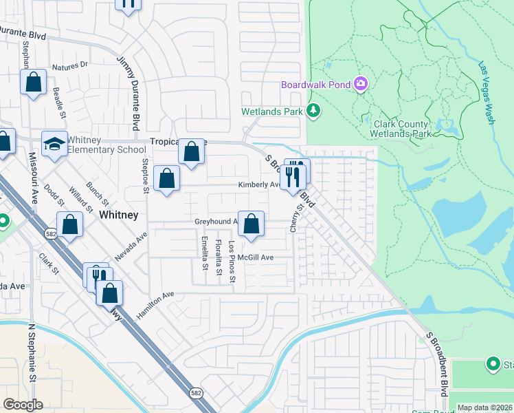 map of restaurants, bars, coffee shops, grocery stores, and more near 6464 East Carolina Dew Court in Las Vegas