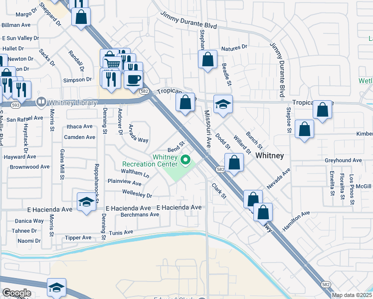 map of restaurants, bars, coffee shops, grocery stores, and more near 5657 Bend Street in Las Vegas