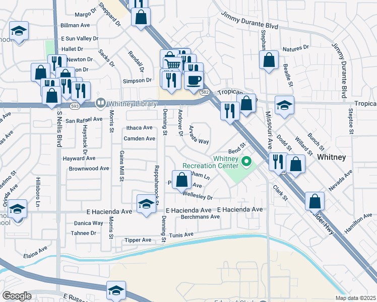 map of restaurants, bars, coffee shops, grocery stores, and more near 5046 Andover Drive in Las Vegas