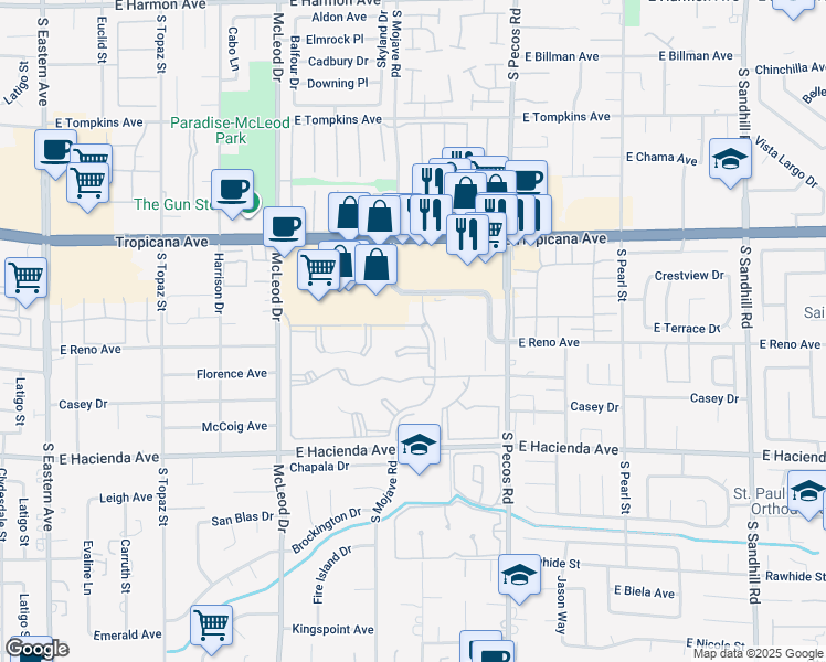 map of restaurants, bars, coffee shops, grocery stores, and more near 5121 Caspian Springs Drive in Las Vegas
