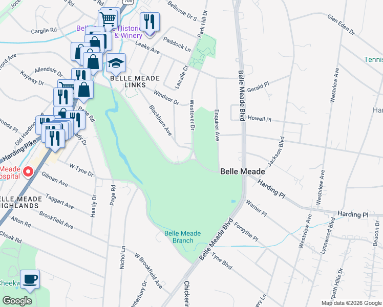 map of restaurants, bars, coffee shops, grocery stores, and more near 101 Westover Avenue in Nashville
