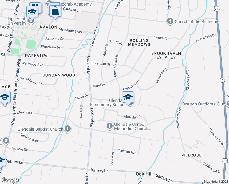 map of restaurants, bars, coffee shops, grocery stores, and more near 4305 General Bate Drive in Nashville