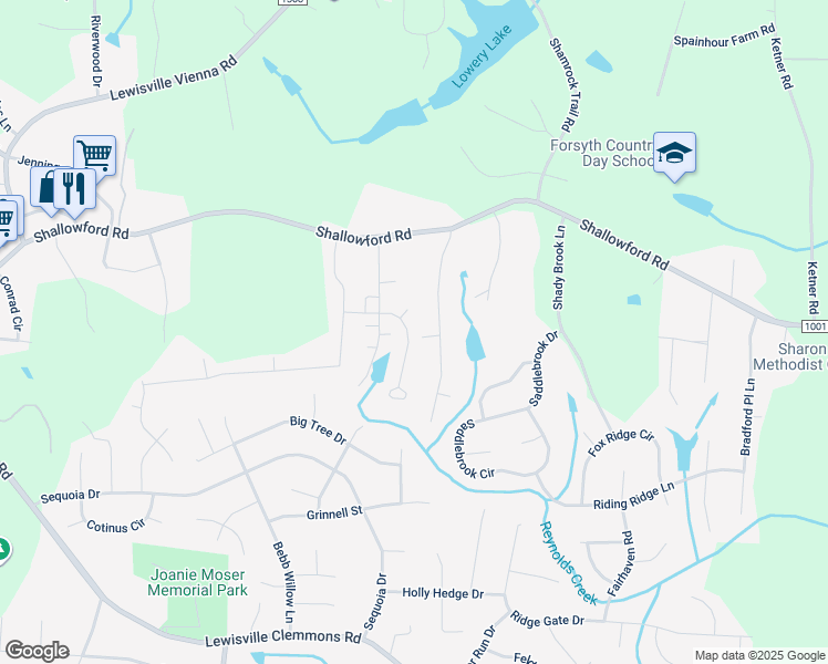 map of restaurants, bars, coffee shops, grocery stores, and more near 5821 Woodside Forest Trail in Lewisville