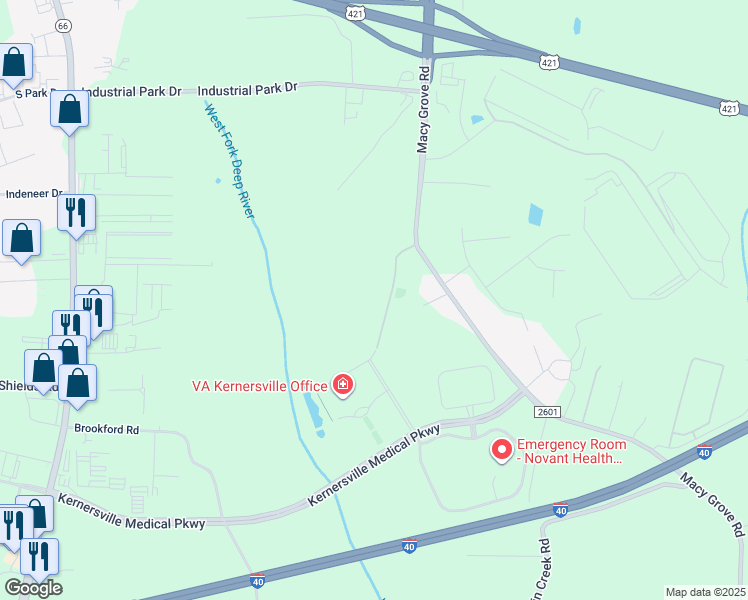 map of restaurants, bars, coffee shops, grocery stores, and more near 410 Little John Road in Kernersville