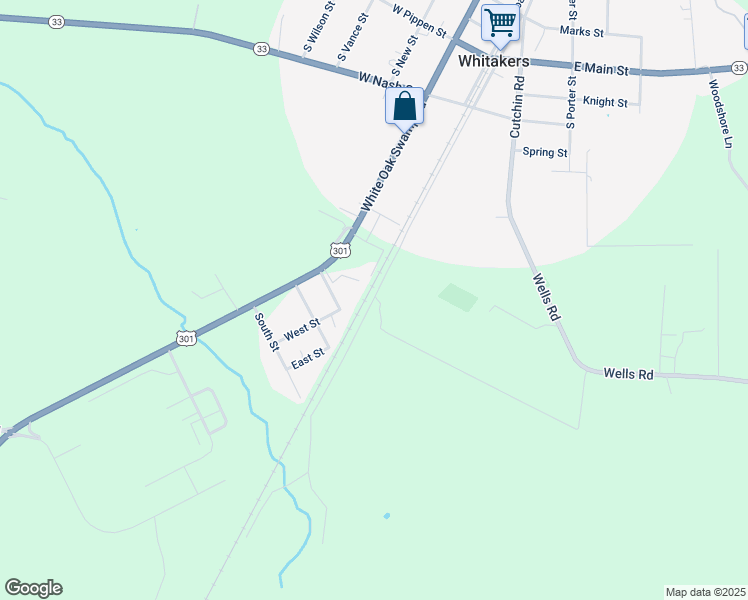 map of restaurants, bars, coffee shops, grocery stores, and more near 460 Berrywood Lane in Edgecombe County