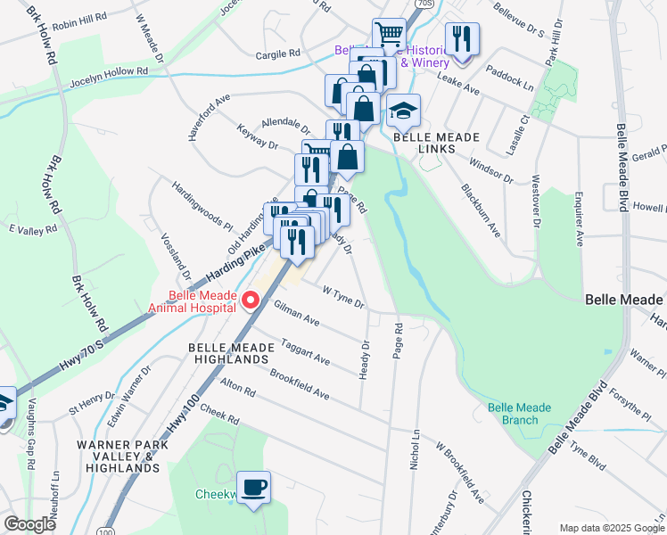 map of restaurants, bars, coffee shops, grocery stores, and more near 6006 Don Allen Avenue in Nashville