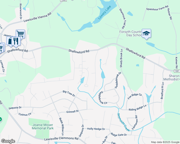 map of restaurants, bars, coffee shops, grocery stores, and more near 5821 Woodside Forest Trail in Lewisville
