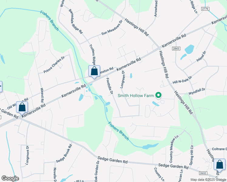 map of restaurants, bars, coffee shops, grocery stores, and more near 955 Foothills Drive in Kernersville