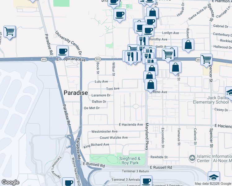 map of restaurants, bars, coffee shops, grocery stores, and more near 981 Toni Avenue in Las Vegas