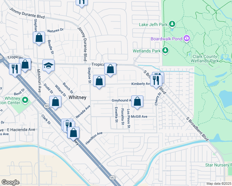 map of restaurants, bars, coffee shops, grocery stores, and more near 5053 SAgelyn Street in Las Vegas