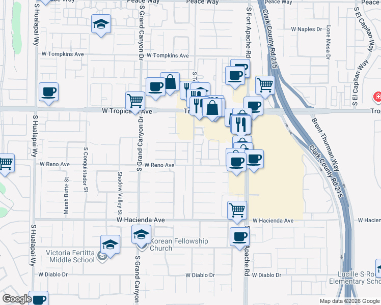 map of restaurants, bars, coffee shops, grocery stores, and more near 5042 Shadow River Street in Las Vegas