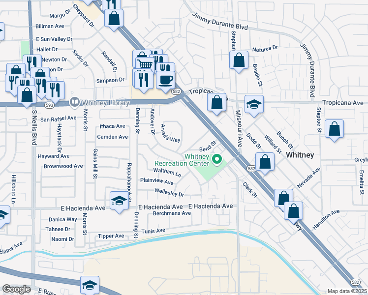 map of restaurants, bars, coffee shops, grocery stores, and more near 5079 Arvada Way in Las Vegas
