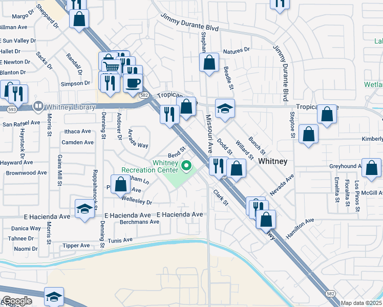 map of restaurants, bars, coffee shops, grocery stores, and more near 5750 Boulder Highway in Las Vegas