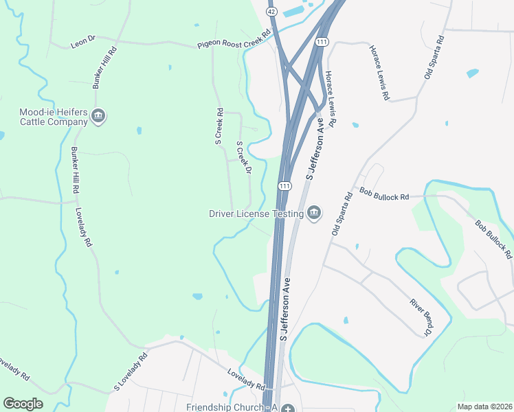 map of restaurants, bars, coffee shops, grocery stores, and more near 4562 South Creek Drive in Cookeville