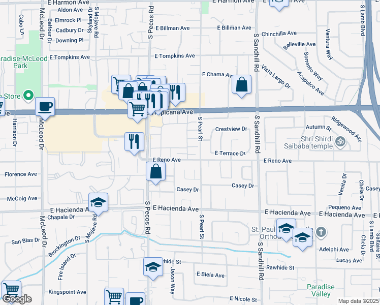 map of restaurants, bars, coffee shops, grocery stores, and more near 3668 Villa Knolls East Drive in Las Vegas