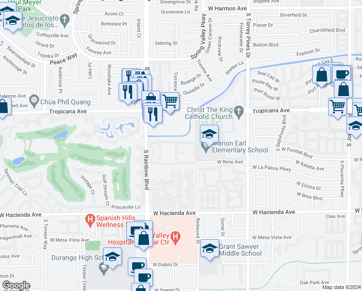map of restaurants, bars, coffee shops, grocery stores, and more near 5026 South Rainbow Boulevard in Las Vegas