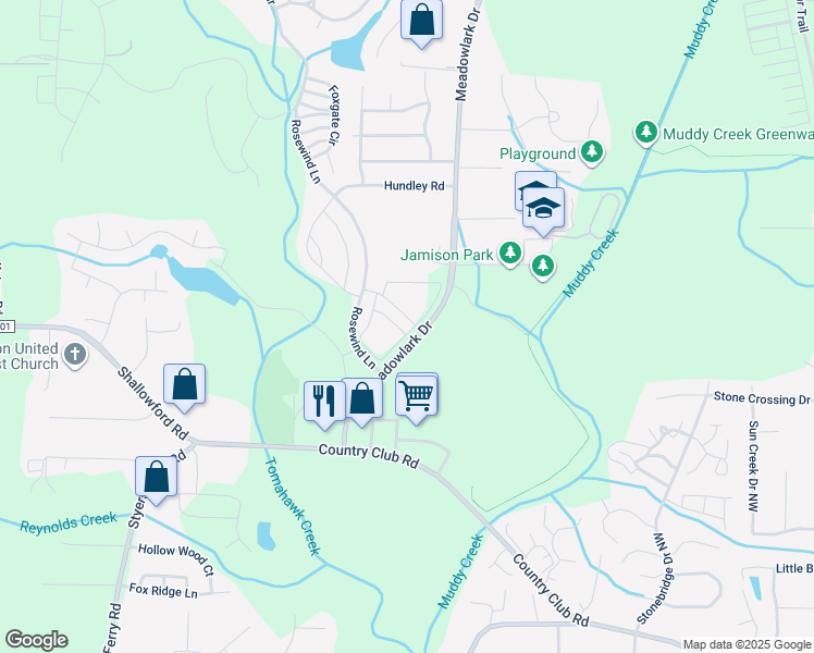 map of restaurants, bars, coffee shops, grocery stores, and more near 205 Sunny Meadow Drive in Winston-Salem