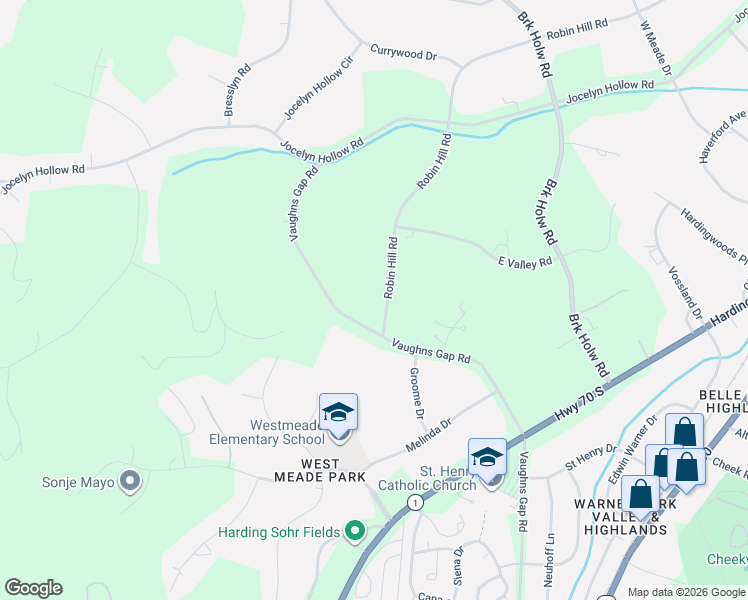 map of restaurants, bars, coffee shops, grocery stores, and more near 201 Robin Hill Road in Nashville