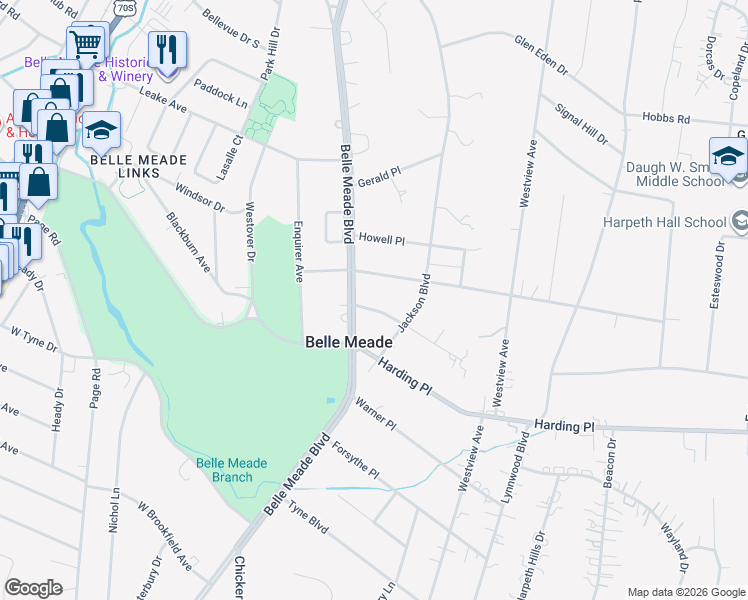map of restaurants, bars, coffee shops, grocery stores, and more near 4440 Sheppard Place in Nashville