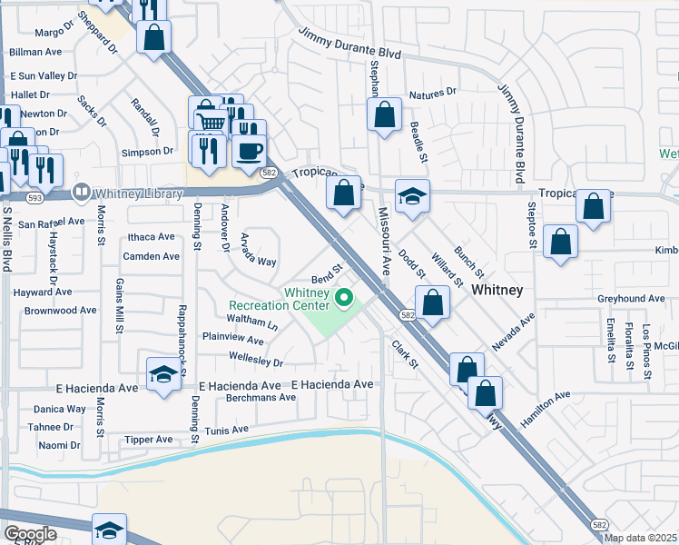 map of restaurants, bars, coffee shops, grocery stores, and more near 5657 Bend Street in Las Vegas