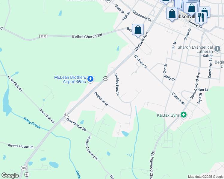 map of restaurants, bars, coffee shops, grocery stores, and more near 305 Freemont Court in Gibsonville