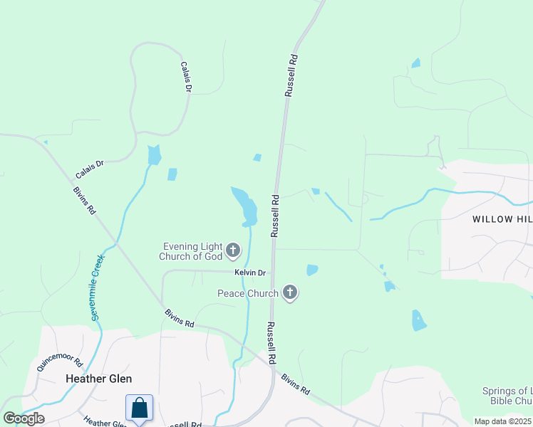 map of restaurants, bars, coffee shops, grocery stores, and more near 6325 Russell Road in Durham