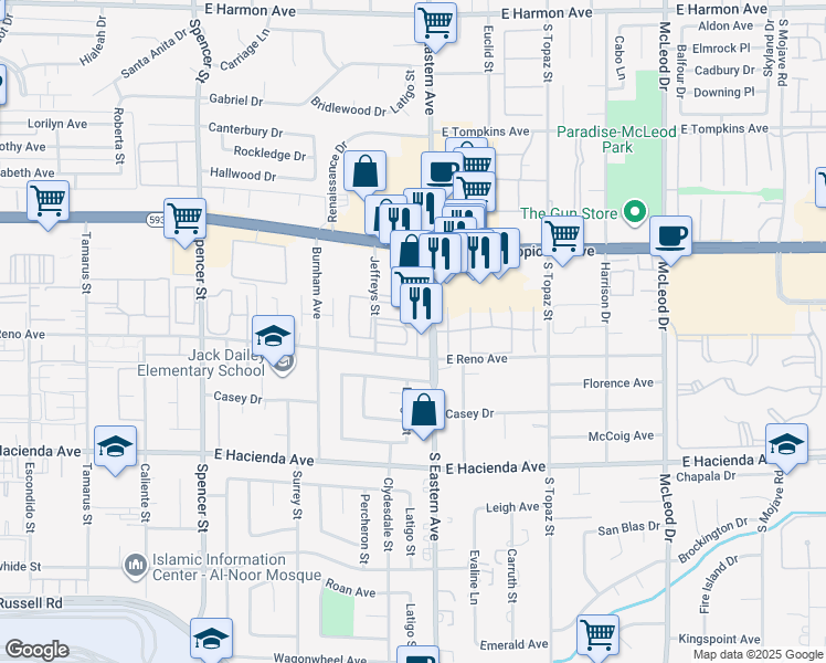 map of restaurants, bars, coffee shops, grocery stores, and more near 5064 Jeffreys Street in Las Vegas