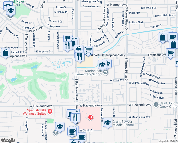 map of restaurants, bars, coffee shops, grocery stores, and more near 5018 South Rainbow Boulevard in Las Vegas