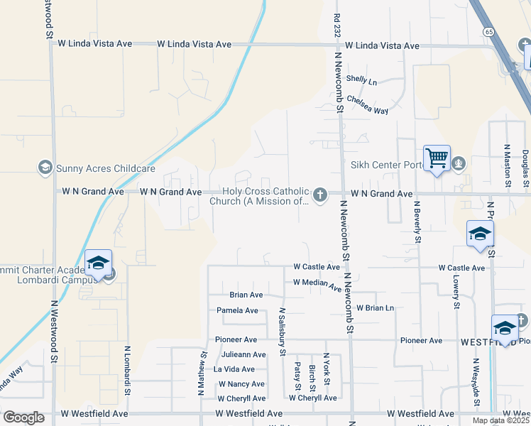 map of restaurants, bars, coffee shops, grocery stores, and more near 1811 West North Grand Avenue in Porterville