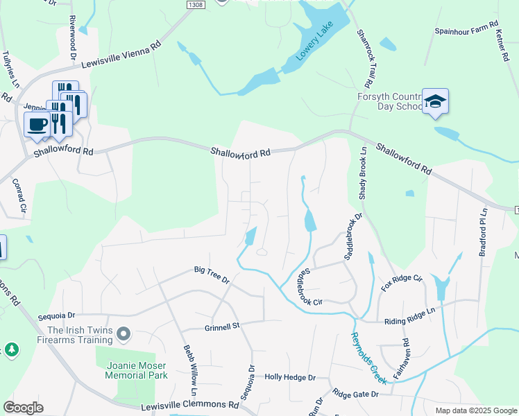 map of restaurants, bars, coffee shops, grocery stores, and more near 211 Shallowford Reserve Drive in Lewisville