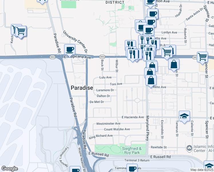 map of restaurants, bars, coffee shops, grocery stores, and more near 931 Toni Avenue in Las Vegas