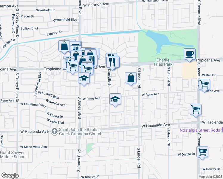 map of restaurants, bars, coffee shops, grocery stores, and more near 5050 Duneville Street in Las Vegas