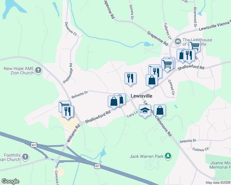 map of restaurants, bars, coffee shops, grocery stores, and more near in Lewisville