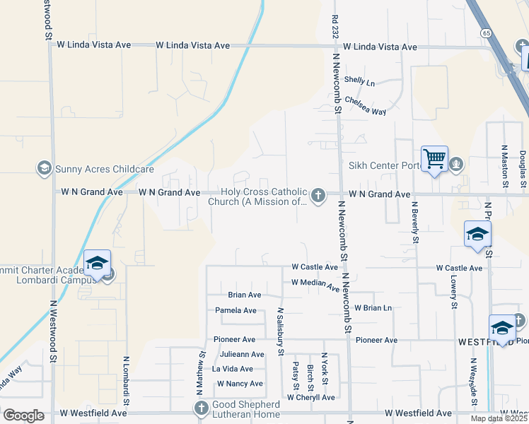 map of restaurants, bars, coffee shops, grocery stores, and more near 1811 West North Grand Avenue in Porterville