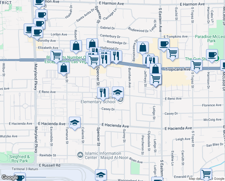 map of restaurants, bars, coffee shops, grocery stores, and more near 5060 Newport Cove Drive in Las Vegas