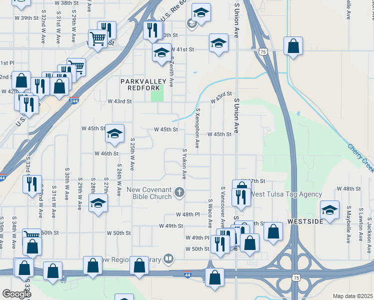 map of restaurants, bars, coffee shops, grocery stores, and more near 4531 South Yukon Avenue in Tulsa