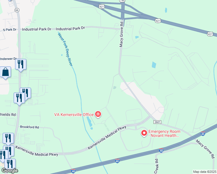 map of restaurants, bars, coffee shops, grocery stores, and more near 410 Little John Road in Kernersville