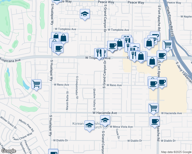 map of restaurants, bars, coffee shops, grocery stores, and more near 5040 Shadow Valley Street in Las Vegas