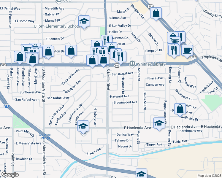 map of restaurants, bars, coffee shops, grocery stores, and more near 5022 Carmel Avenue in Las Vegas