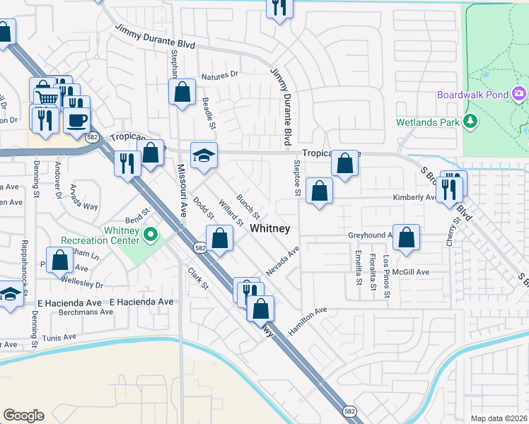 map of restaurants, bars, coffee shops, grocery stores, and more near 5894 Bunch St in Las Vegas